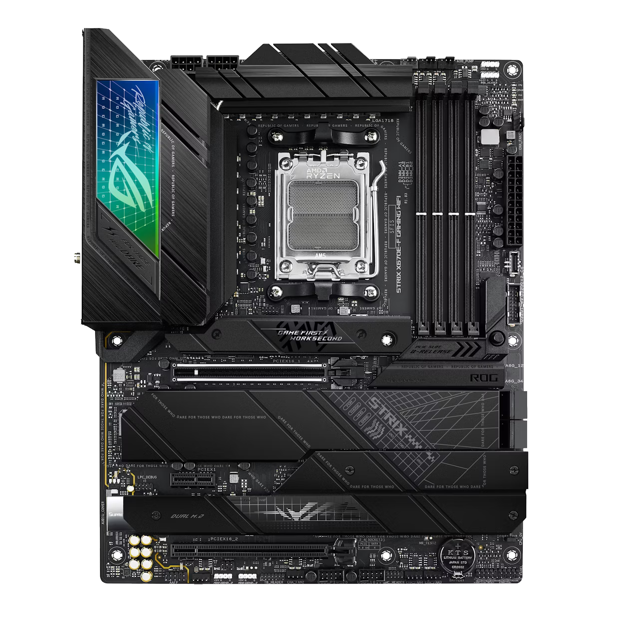 Asus ROG STRIX X670E-F GAMING WIFI ATX motherboard with DDR5, PCIe 5.0, WiFi 6E, and AM5 socket
