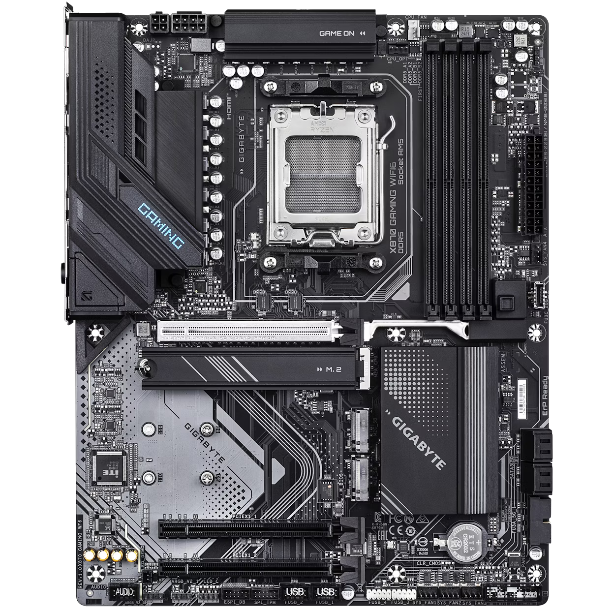 Gigabyte X870 GAMING WIFI6 ATX motherboard with DDR5, PCIe 5.0, USB4, WiFi 6, and AM5 socket