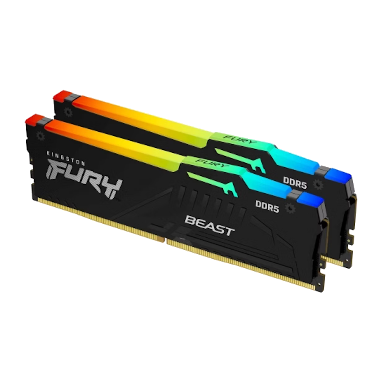 Kingston FURY Beast RGB 16GB DDR5 5600MHz CL36 RAM kit with customizable RGB lighting for gaming and productivity PCs