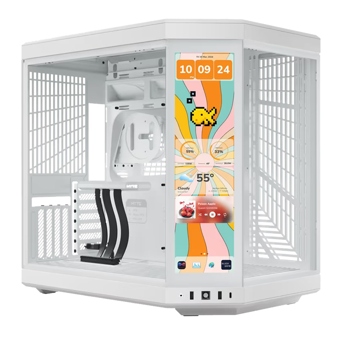 Hyte Y70 Touch Infinite mid-tower case with 14.1” touchscreen display and dual tempered glass panels