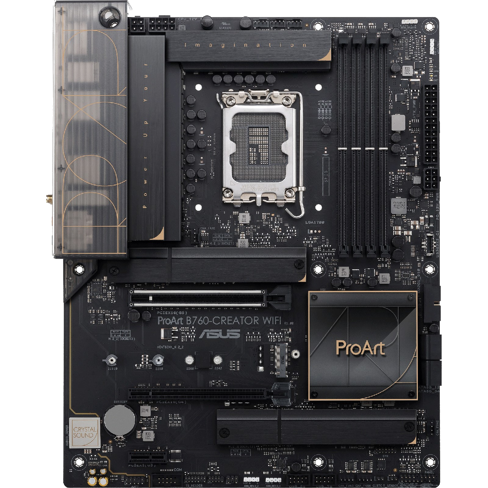 ASUS ProArt B760-CREATOR WIFI ATX motherboard with DDR5, PCIe 5.0, dual 2.5 Gb LAN, WiFi 6E, and Thunderbolt 4